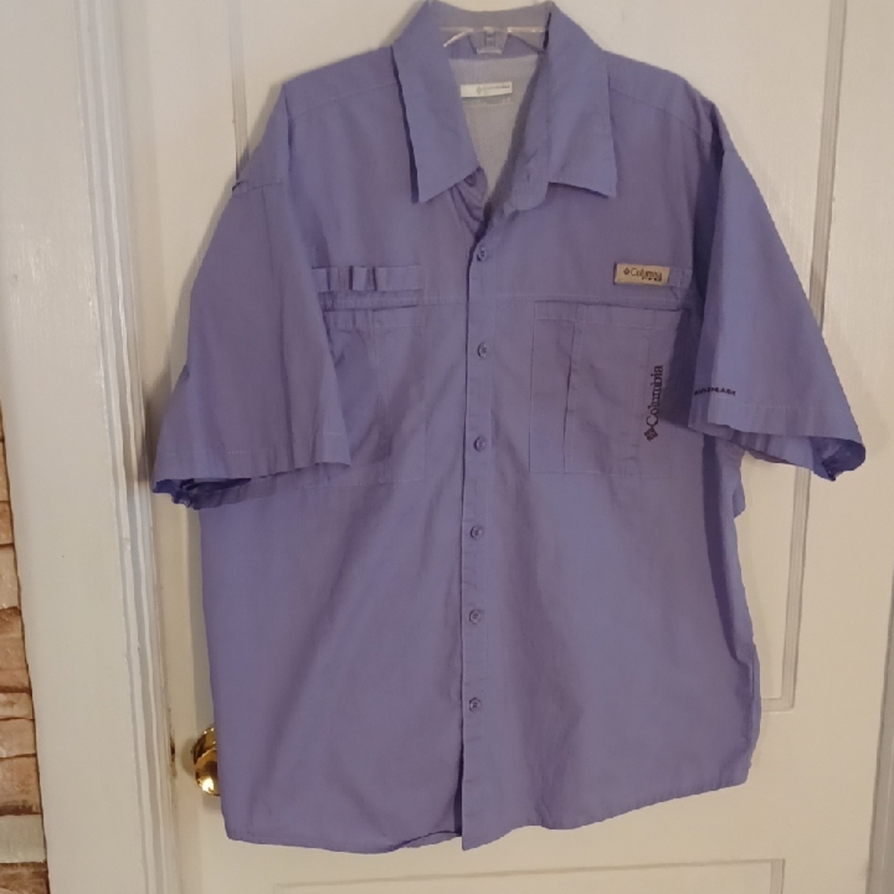 Columbia Men's Purple Short Sleeve Shirt PFG Omni-shade Size Large